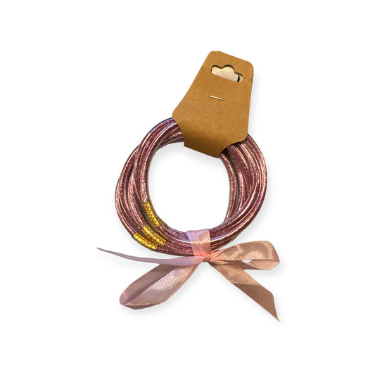 Buddha Style Shimmer Stack Bracelets in Light Pink