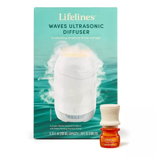 Waves Ultrasonic Diffuser - Cascading Mist and Light plus Essential Oil Blend - Lifelines