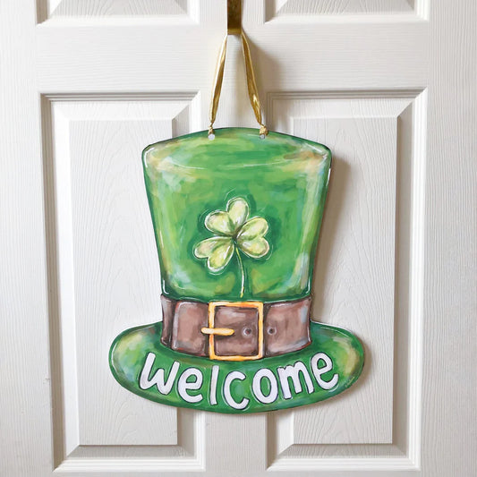 St. Patricks's Day Leprechaun Hat Welcome Door Hanger