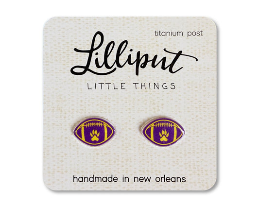 Tiger Paw Football Earrings - Purple and Gold